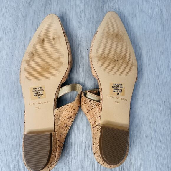 Ann Taylor Elongated Cork Chic Tan Pointed Toe Shoes Flats Size 7 - Picture 4 of 5